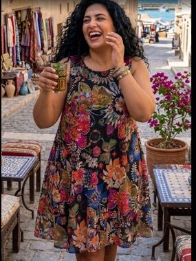 Wonen’s Plus size Black Floral Multicolor Swing Dress